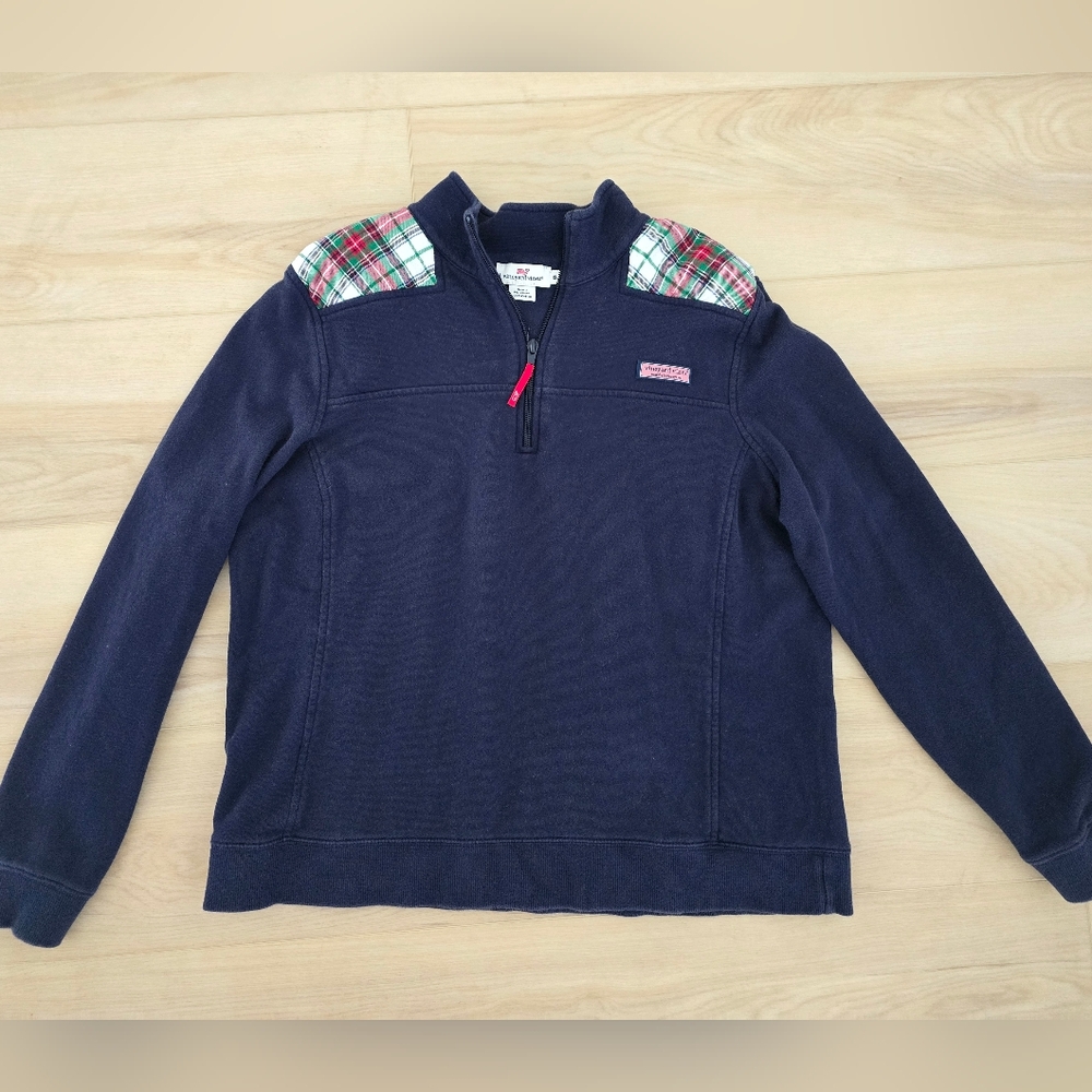 Vineyard Vines Blue Plaid Accent Shep Shirt Sweatshirt Quarter Zip